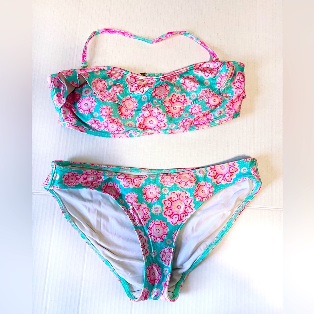 Vineyard Vines Ruffled Bandeau 2-piece Bikini bathing suit size S